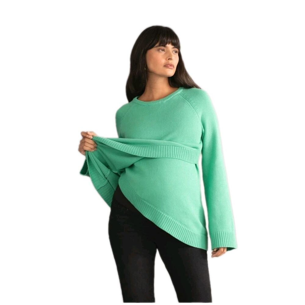 Seraphine Cotton Knit Jumper Pullover Sweater Asymmetric Hem Maternity Med $113